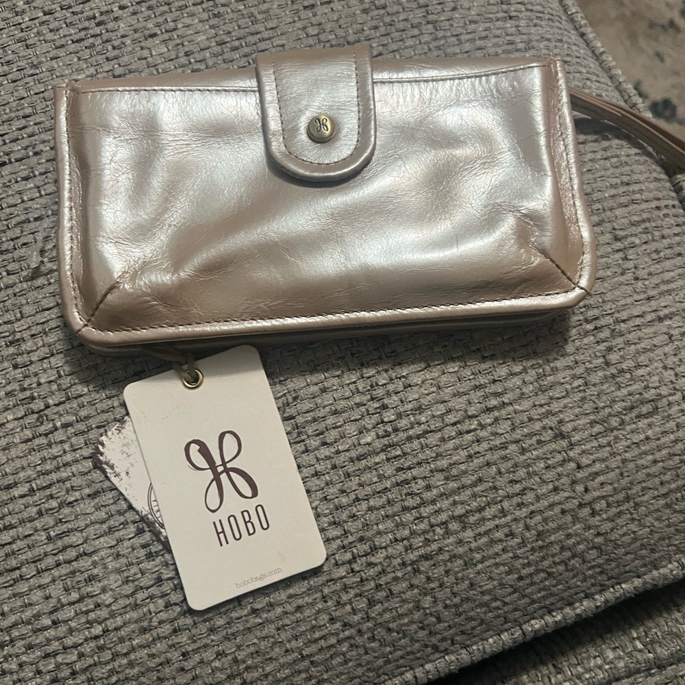 HOBO Metallic Blush Leather Wristlet Wallet